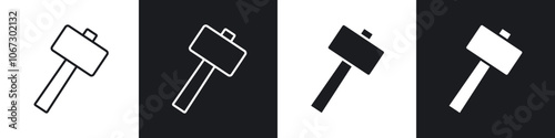 Wooden mallet icon in thin outlined.