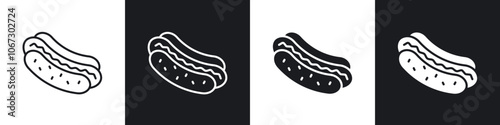 Hot dog outlined and solid icon vector collection.