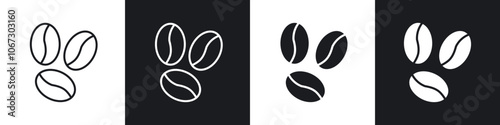 Coffee beans icon in thin outlined.
