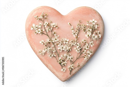 Minimalist Coral Heart with Beige Blossoms