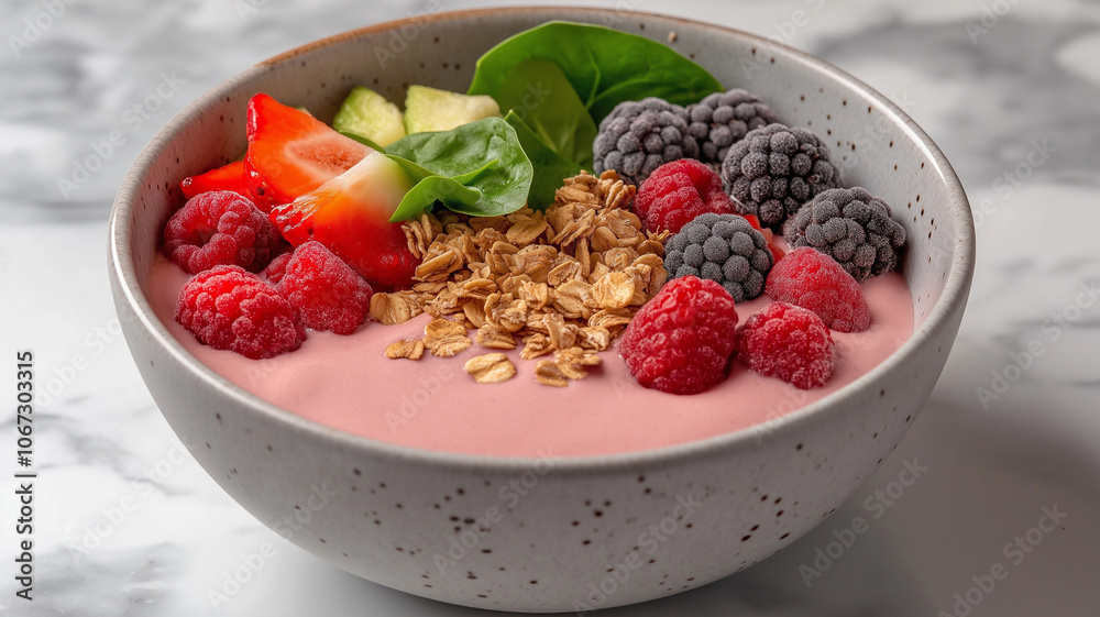 colorful smoothie bowl topped with fresh fruits and granola, perfect for healthy breakfast colorful smoothie bowl topped with fresh fruits and granola, perfect for healthy breakfast