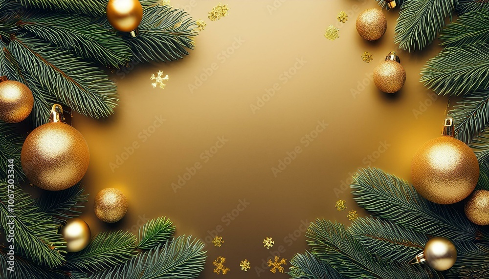 Christmas and New Year shiny poster with fir branches and Christmas balls. Christmas and New Year shiny poster with fir branches and Christmas balls.