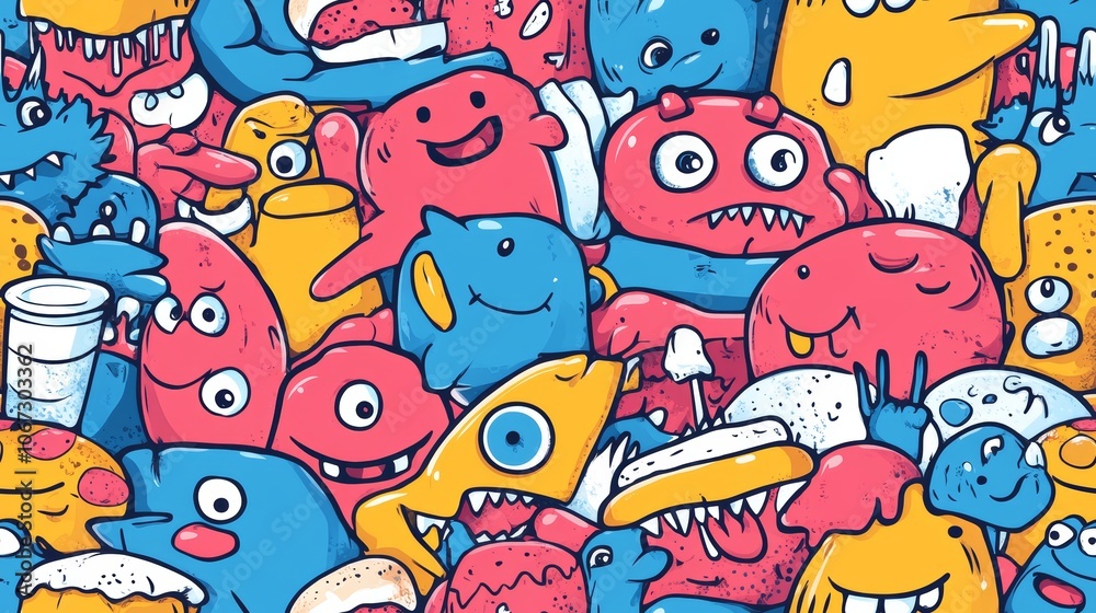 Colorful Seamless Monster Doodles Pattern - Fun and Playful Cartoon Creatures for Kids' Designs, Wallpapers, and Fabrics Colorful Seamless Monster Doodles Pattern - Fun and Playful Cartoon Creatures for Kids' Designs, Wallpapers, and Fabrics