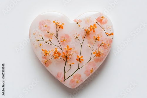 Minimalist Heart with Pale Pink Background and Blossoms