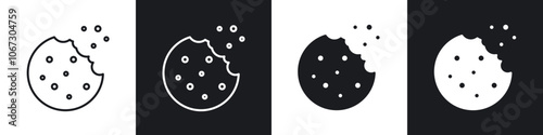 Cookie outlined and solid icon vector collection.