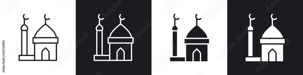 Mosque icon in thin outlined. Mosque icon in thin outlined.
