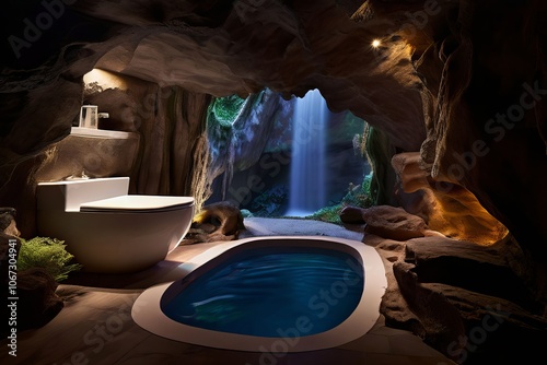 a toilet that resembles a small cave with a natural rock formati photo