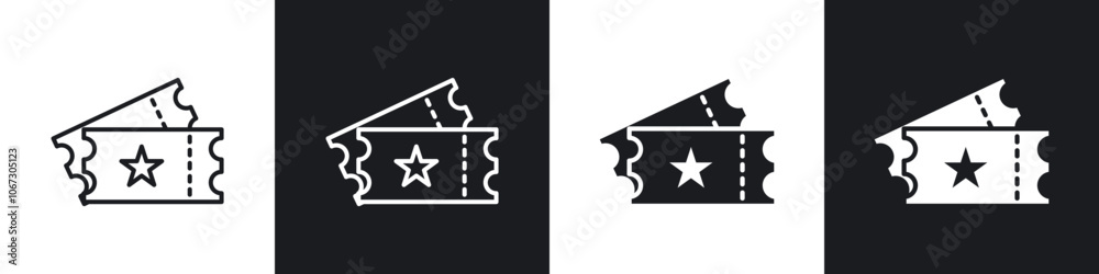 Fototapeta premium Movie ticket icon in thin outlined.