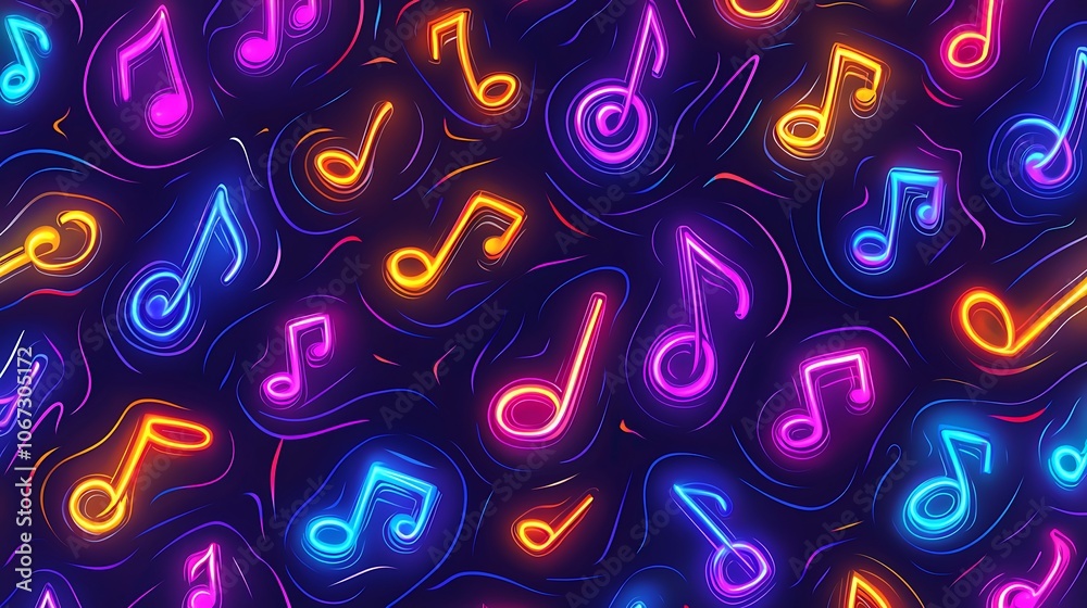 Vibrant Neon Music Notes Seamless Pattern Design Vibrant Neon Music Notes Seamless Pattern Design