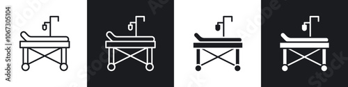 Hospital bed outlined and solid icon vector collection.