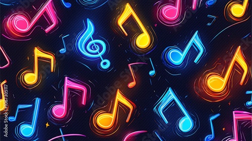 Colorful Neon Music Note Pattern for Creative Projects