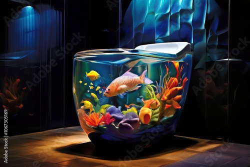 a toilet with a fish tank inspired design featuring a stunning d photo