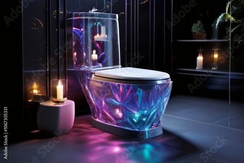 a toilet with a house of glass inspired design featuring a stunn photo