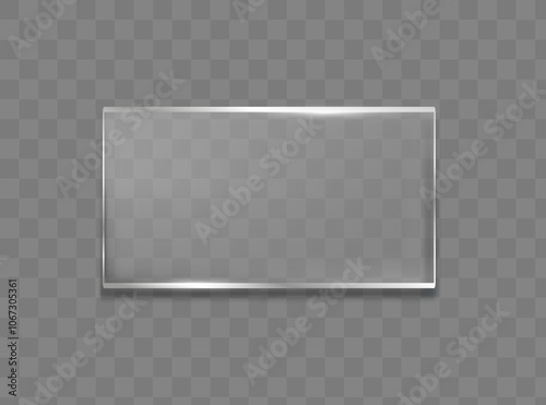 Flat glass plate. Reflection 3d plate, clear mirrors, window. Windows banners on transparent background. Vector. Eps 10