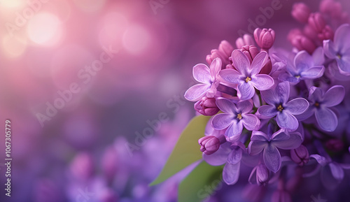 Delicate lilacs bloom under soft sunlight in a serene garden setting