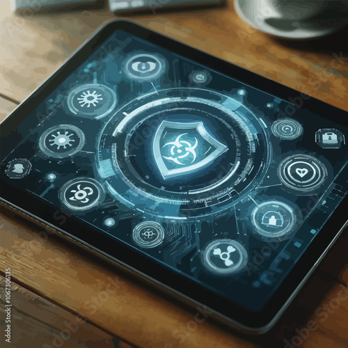 virus scan in progress on a digital device with protective icon
