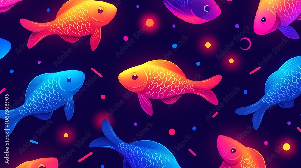 Fototapeta premium Colorful Neon Fish Pattern for Art and Design