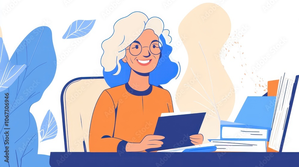 Happy senior woman in an adult education setting, taking notes and learning with enthusiasm, capturing the joy of gaining new knowledge