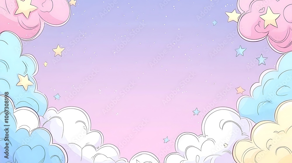 Playful Cartoon Clouds with Stars in Pastel Colors Playful Cartoon Clouds with Stars in Pastel Colors
