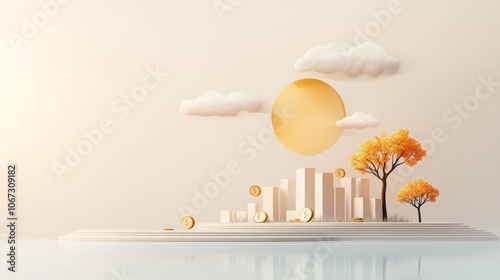 Asset Transformation in Minimalist Finance, Abstract representation of assets evolving into cash flows, illustrating value creation in a simplified landscape