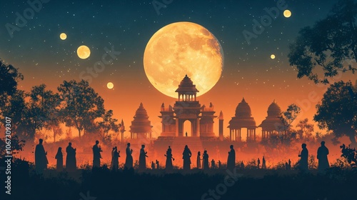 Happy Sharad Purnima is a harvest festival celebrated on the full moon day photo