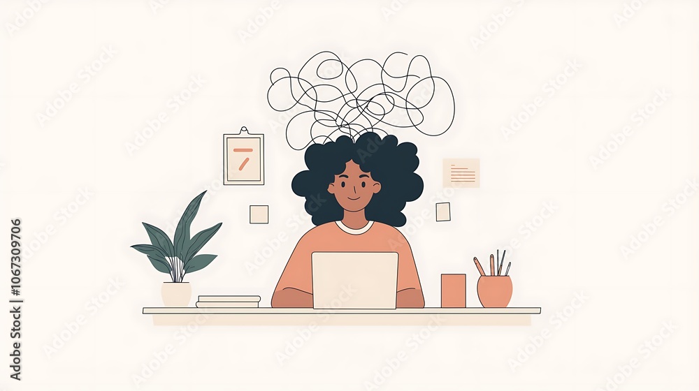 Minimalist Illustration of Person Working at Desk Minimalist Illustration of Person Working at Desk