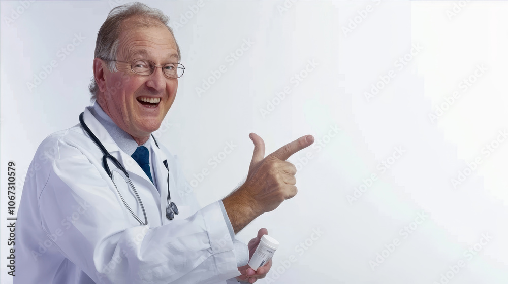 Portrait of a middle-aged male doctor showing or pointing something Portrait of a middle-aged male doctor showing or pointing something