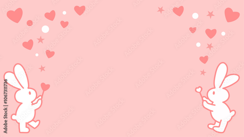 Frame illustration of a cute rabbit showing a heart from a magic wand. Frame illustration of a cute rabbit showing a heart from a magic wand.