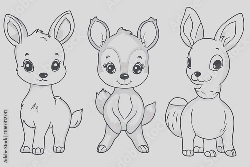 Kawaii Animal Coloring Page for Kids