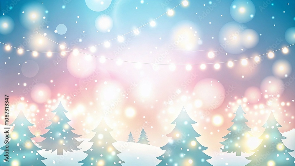 Festive New Year Christmas background with glowing lights and snowy trees, vibrant and cheerful atmosphere, copy space Festive New Year Christmas background with glowing lights and snowy trees, vibrant and cheerful atmosphere, copy space