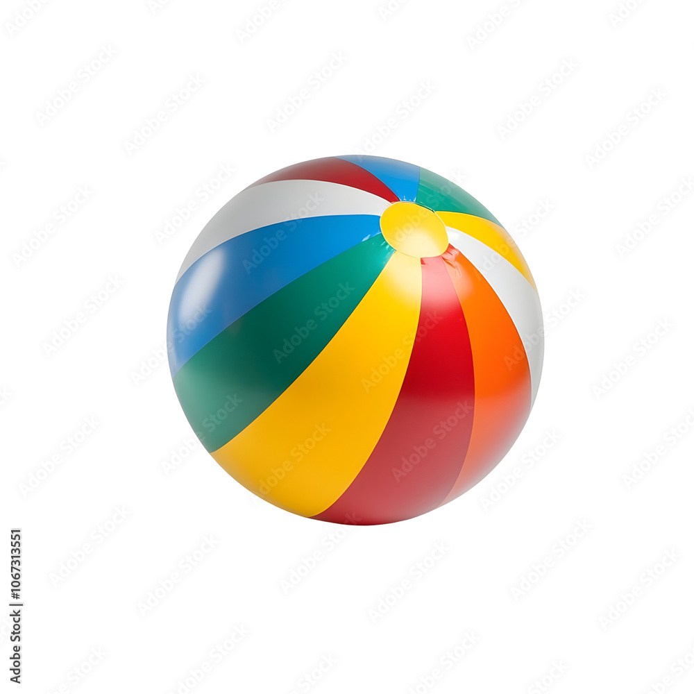 Vivid Multicolored Inflatable Beach Ball on Clean White Background
