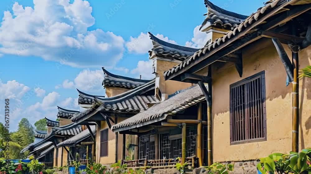 Asian Architecture Row Houses Illustration