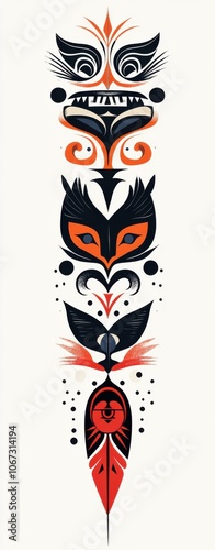 Intricate tribal mask illustration with bold geometric patterns