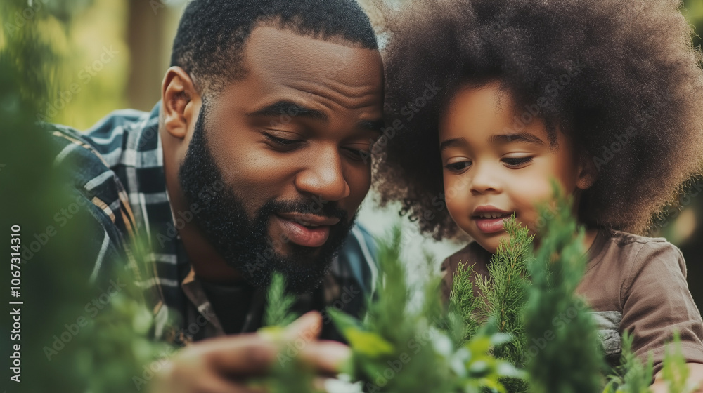 Black Family Observing Tree Growth in Nature Black Family Observing Tree Growth in Nature