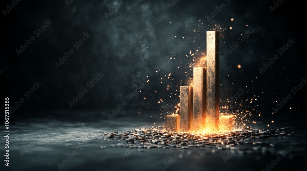 Emerging Success in Data Investments, a striking bar graph rises from a complex maze of data points, symbolizing investment challenges and rewards
