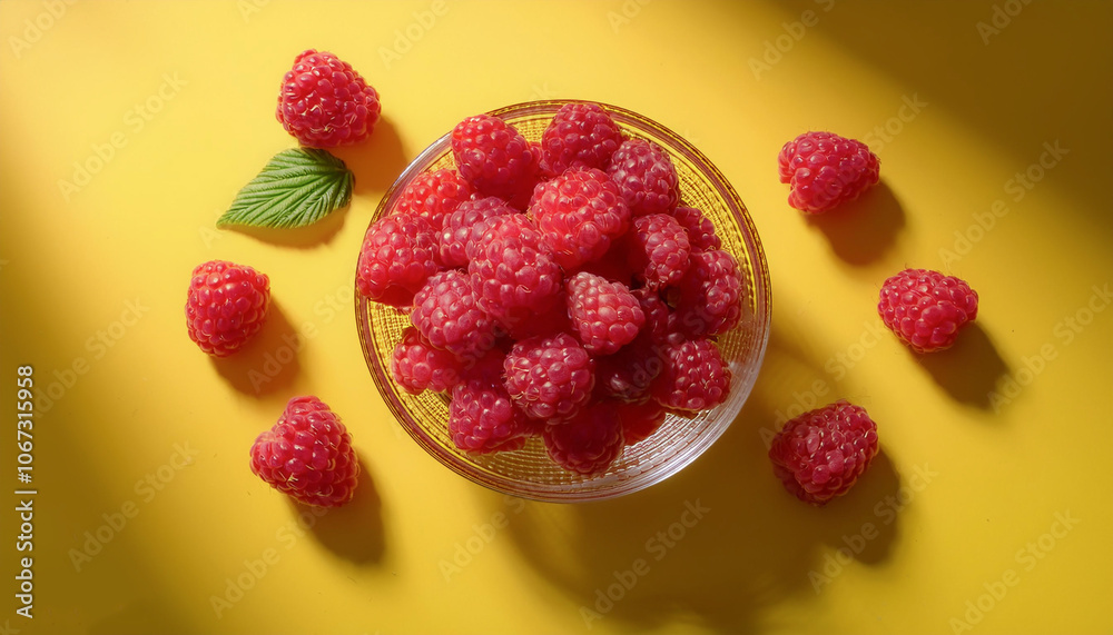 raspberry fruit, isolated on a pastel yellow raspberry fruit, isolated on a pastel yellow