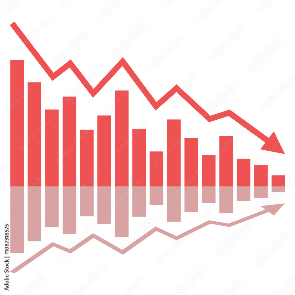 reflecting the recession bar chart with arrow graph going down business decline investment reflecting the recession bar chart with arrow graph going down business decline investment