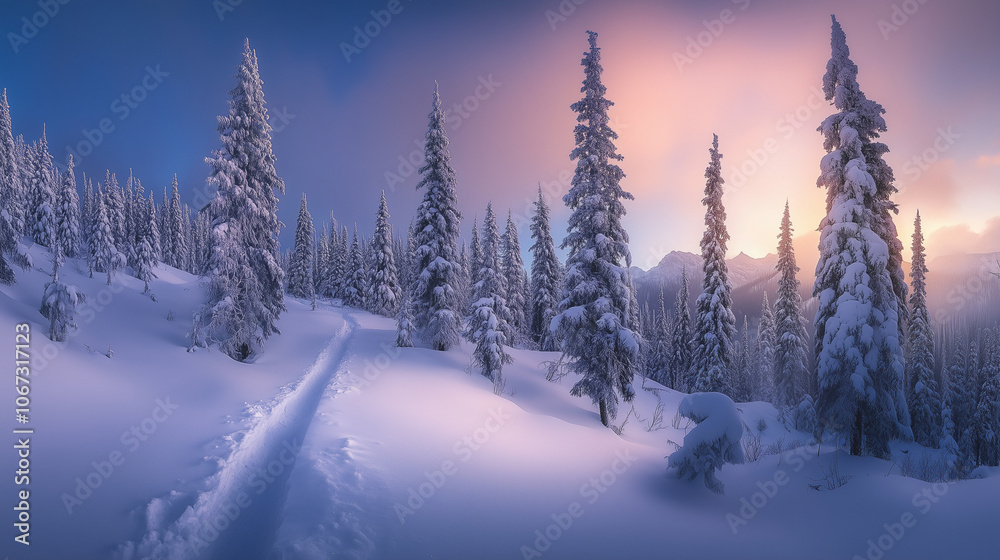 Fototapeta premium Snow filled landscape and trees