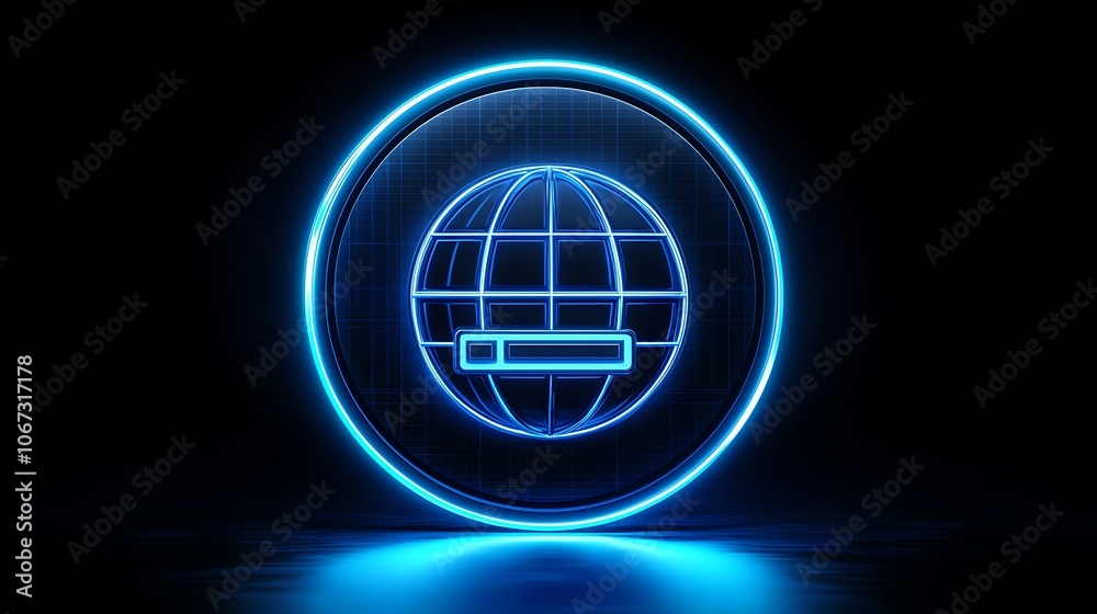 Neon Globe App Icon Design on Dark Background Neon Globe App Icon Design on Dark Background