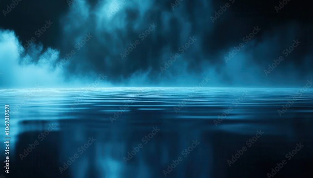 Fototapeta premium Fogcovered lake with blank space on water surface, serene, nature graphic, ethereal scene