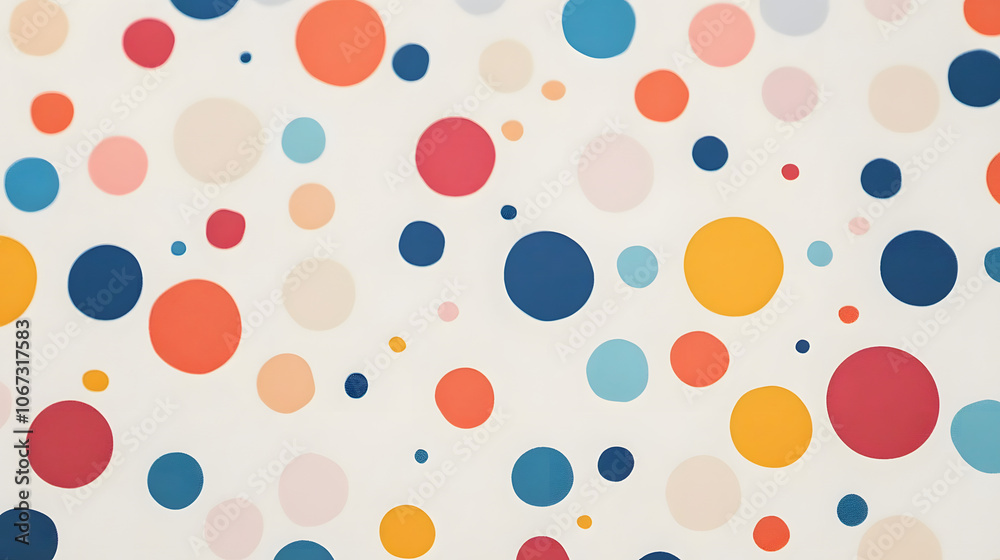 A colorful pattern of small circles is displayed on a white background. The circles are of various sizes and colors, creating a playful and vibrant atmosphere. Concept of fun and creativity A colorful pattern of small circles is displayed on a white background. The circles are of various sizes and colors, creating a playful and vibrant atmosphere. Concept of fun and creativity