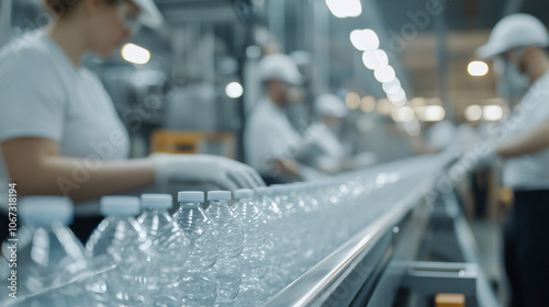 Workers Sorting Plastic Bottles in Recycling Factory Assembly Line