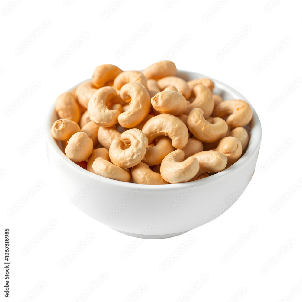 I want a picture of a bowl of cashews with white background
