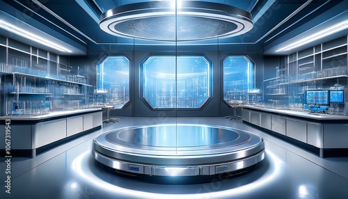 Futuristic lab with a rotating platform.