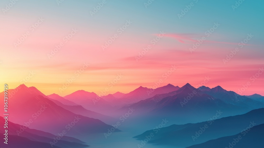 Colorful sunrise over misty mountain range Colorful sunrise over misty mountain range