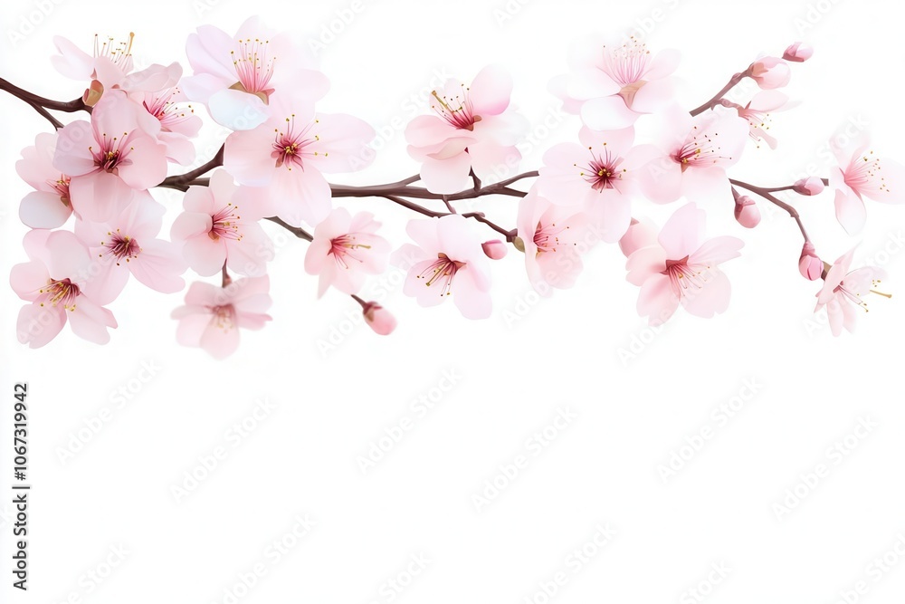 Obraz premium Springtime cherry blossom branch with blank area for text, nature placeholder, delicate beauty