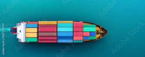 Cargo ship in port, containers stacked, seamless transportation network
