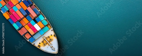 Cargo ship in port, containers stacked, seamless transportation network