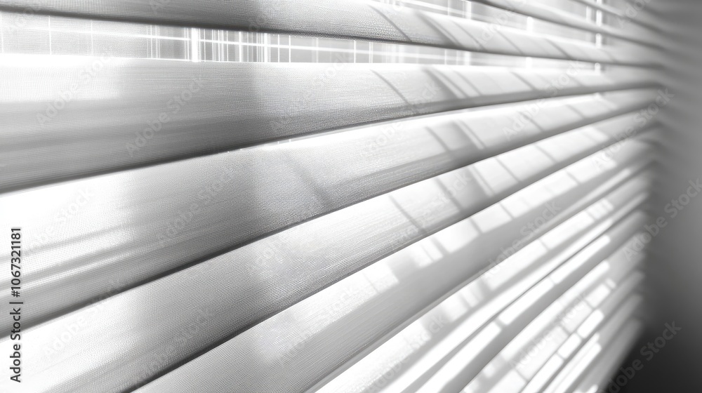Sheer blinds in light grey, fully extended on white background, highlighting soft light diffusion and privacy.