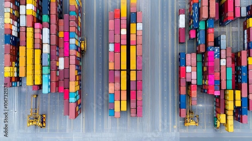 Container port with stacked cargo photo